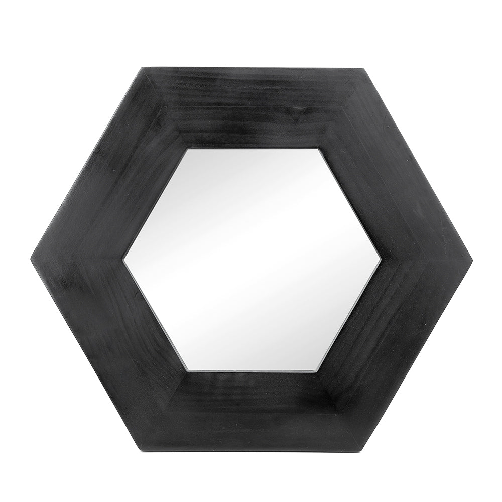 18.5' x 18.5' Hexagon Mirror with Solid Wood Frame, Wall Decor for Living Room B