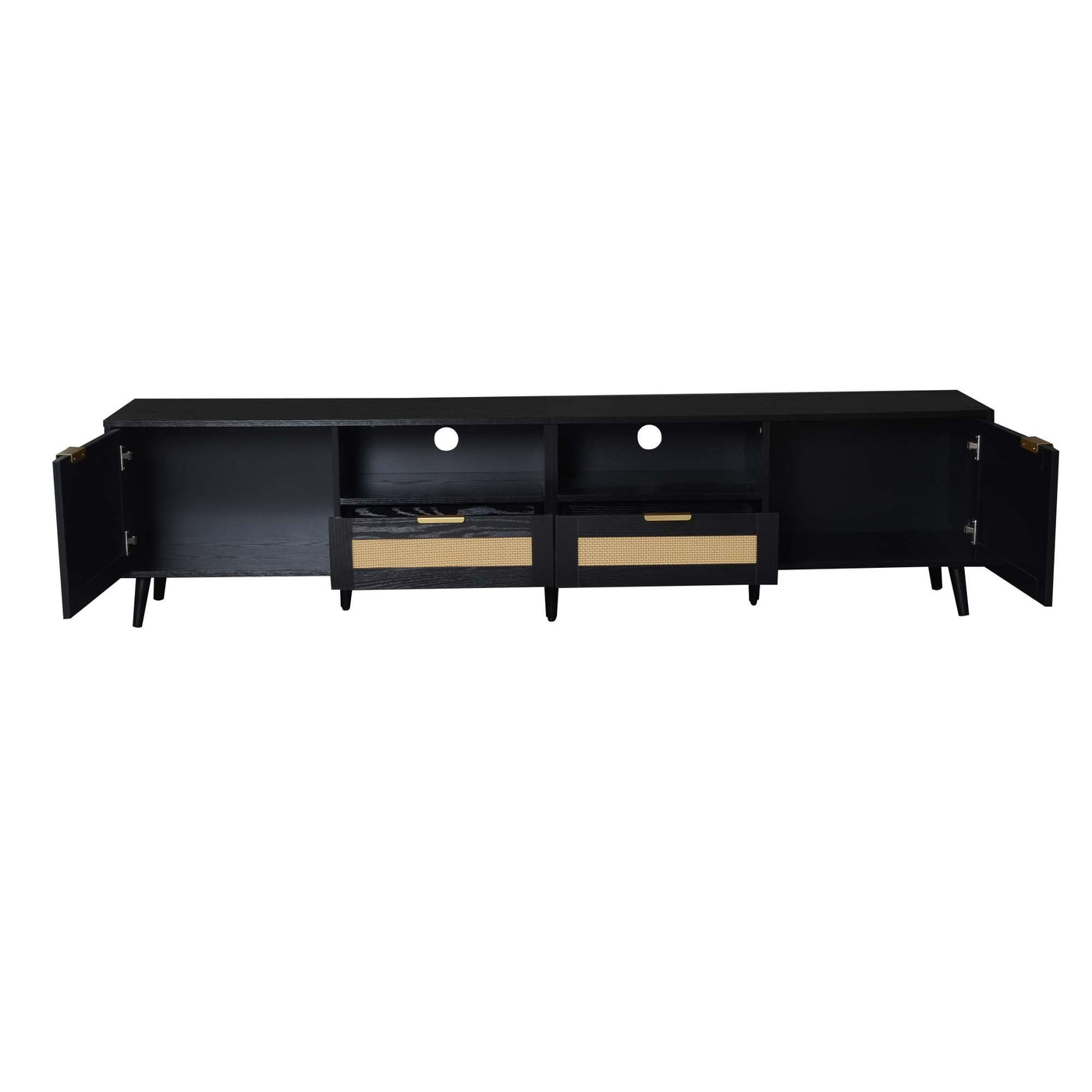 Modern Farmhouse Rattan TV Stand Media Console 78.74" Black