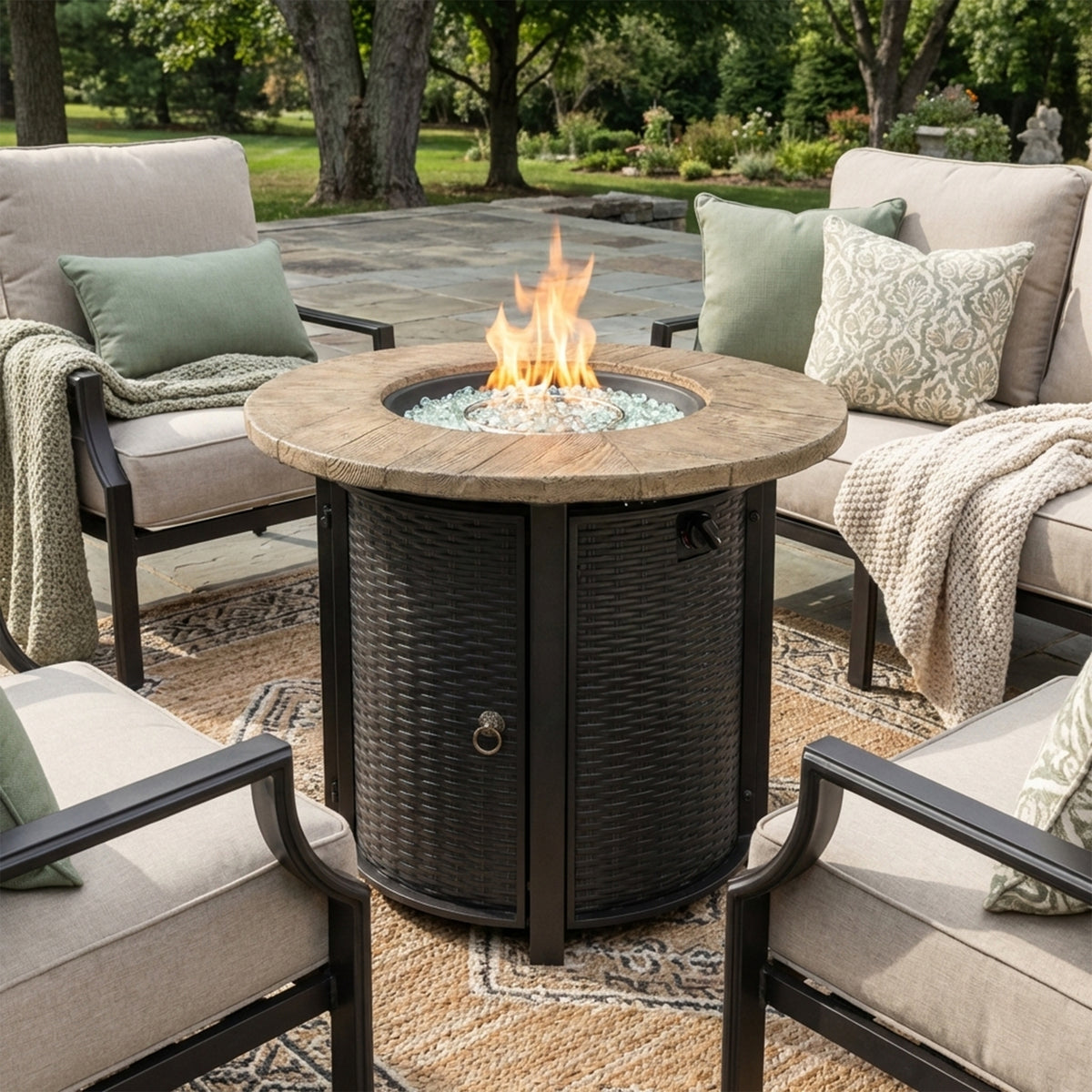 30" Propane Gas Fire Pit Table, 50000 BTU Round Steel Fire Pit