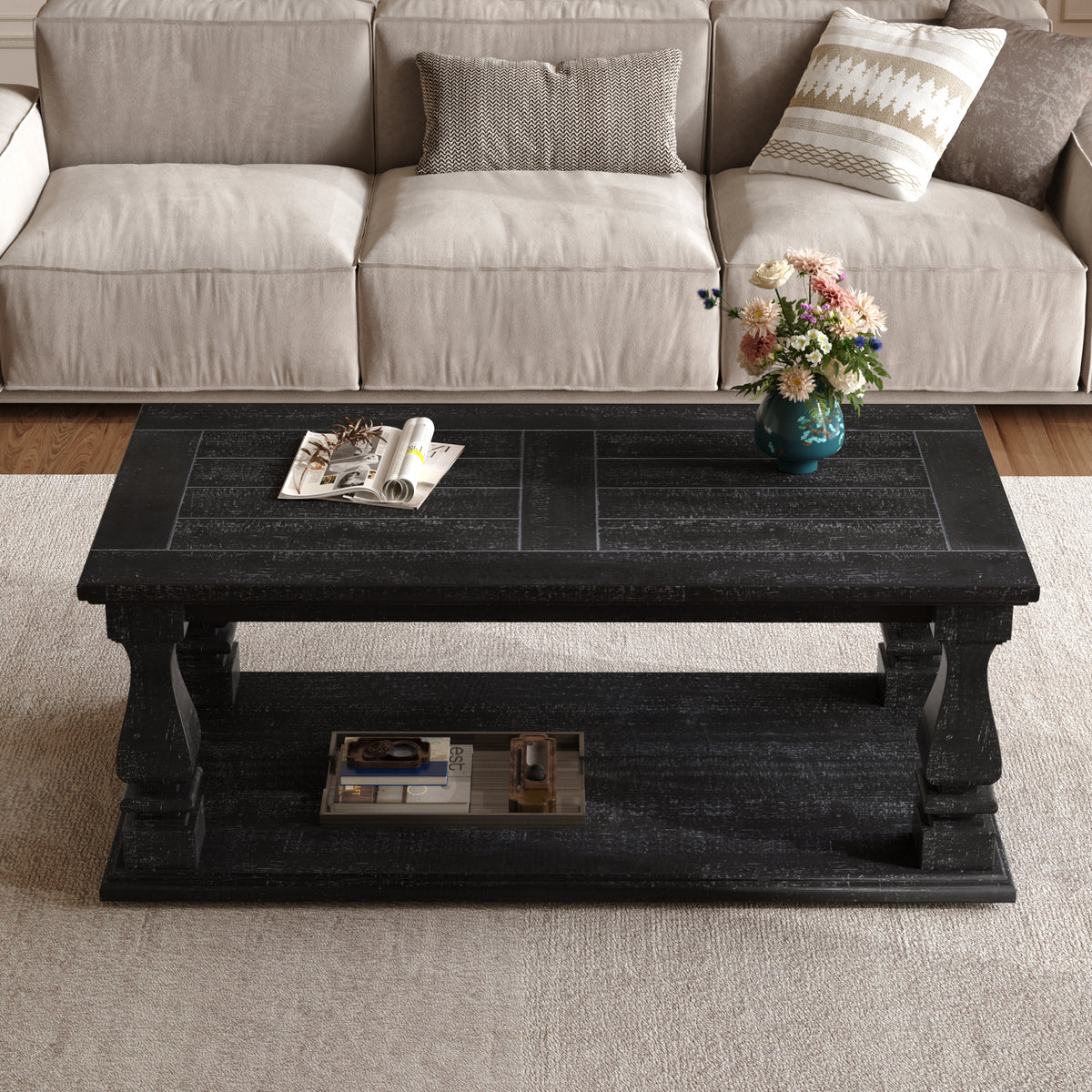 Solid Wood Coffee Table Antique Black
