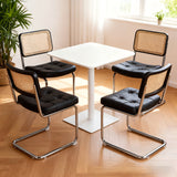 Set of 4 Black Faux Leather Rattan Dining Chairs Chrome Legs