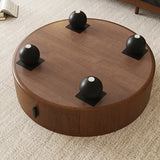 Round Solid Wood Coffee Table with Storage Bouguer Walnut/Brown