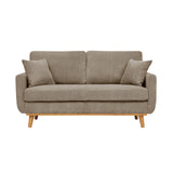 Camel Corduroy Upholstered Wooden Frame Loveseat with Arms and Toss Pillows