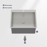 25"x22"x12" Stainless Steel Utility Sink Drop In Topmount 16 Gauge Deep Single