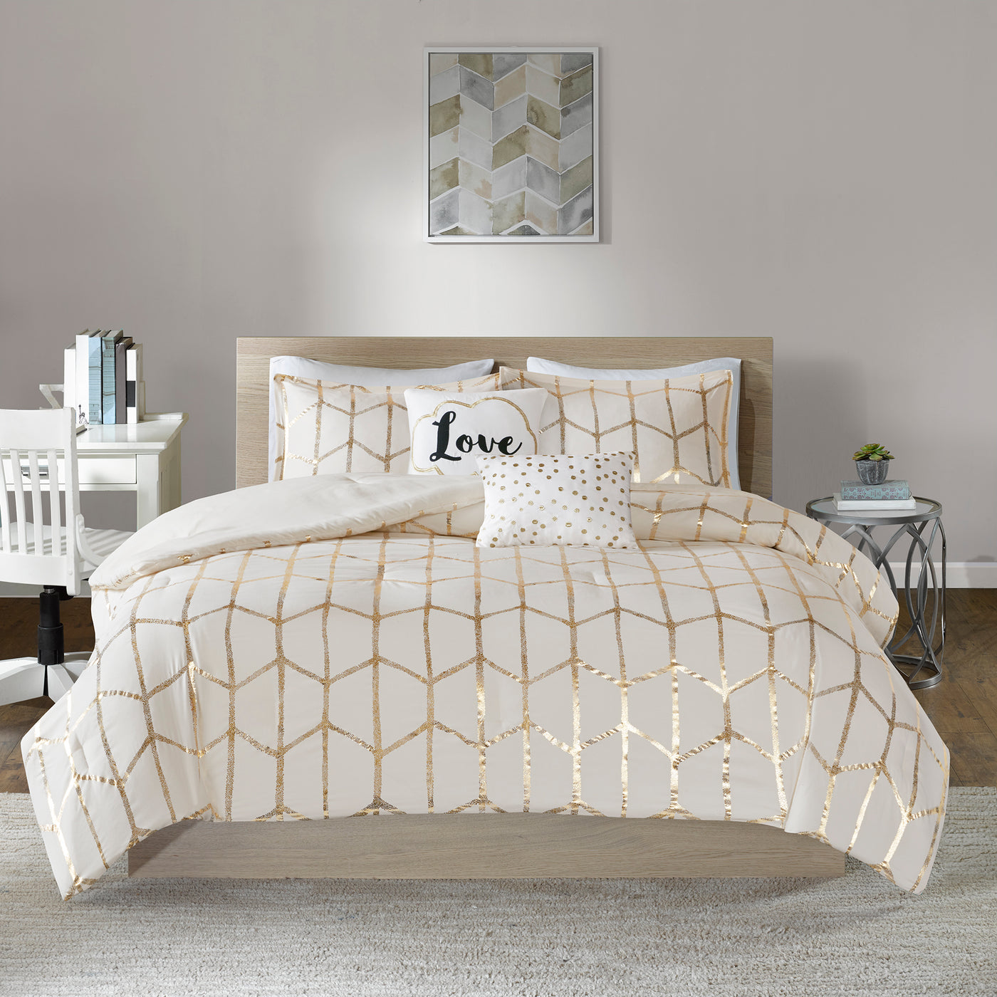 5-Piece Full/Queen 100% Polyester Brushed   Printed Comforter Set