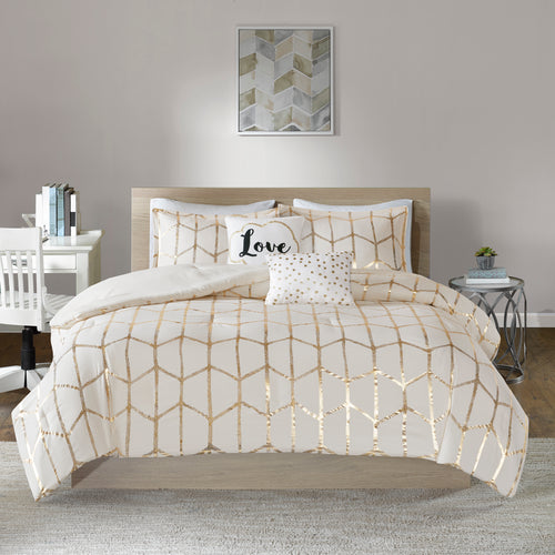 5-Piece Full/Queen 100% Polyester Brushed   Printed Comforter Set