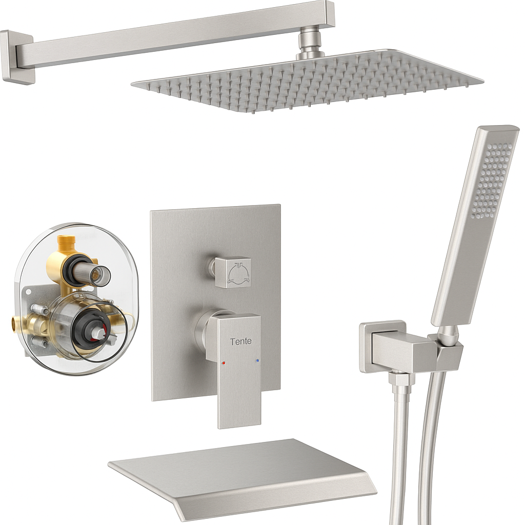 12" Rain Shower Head Wall Mount Faucet Set Brushed Nickel NPT