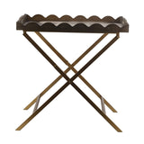 Brown MDF Side Table with Swan Motif Iron Base 23.5x15.5x24
