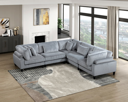 5pc Gray Corduroy Modular Sectional Sofa Set