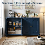 Blue Farmhouse Sideboard Buffet Cabinet, 4 Door Vintage Storage Credenza with De