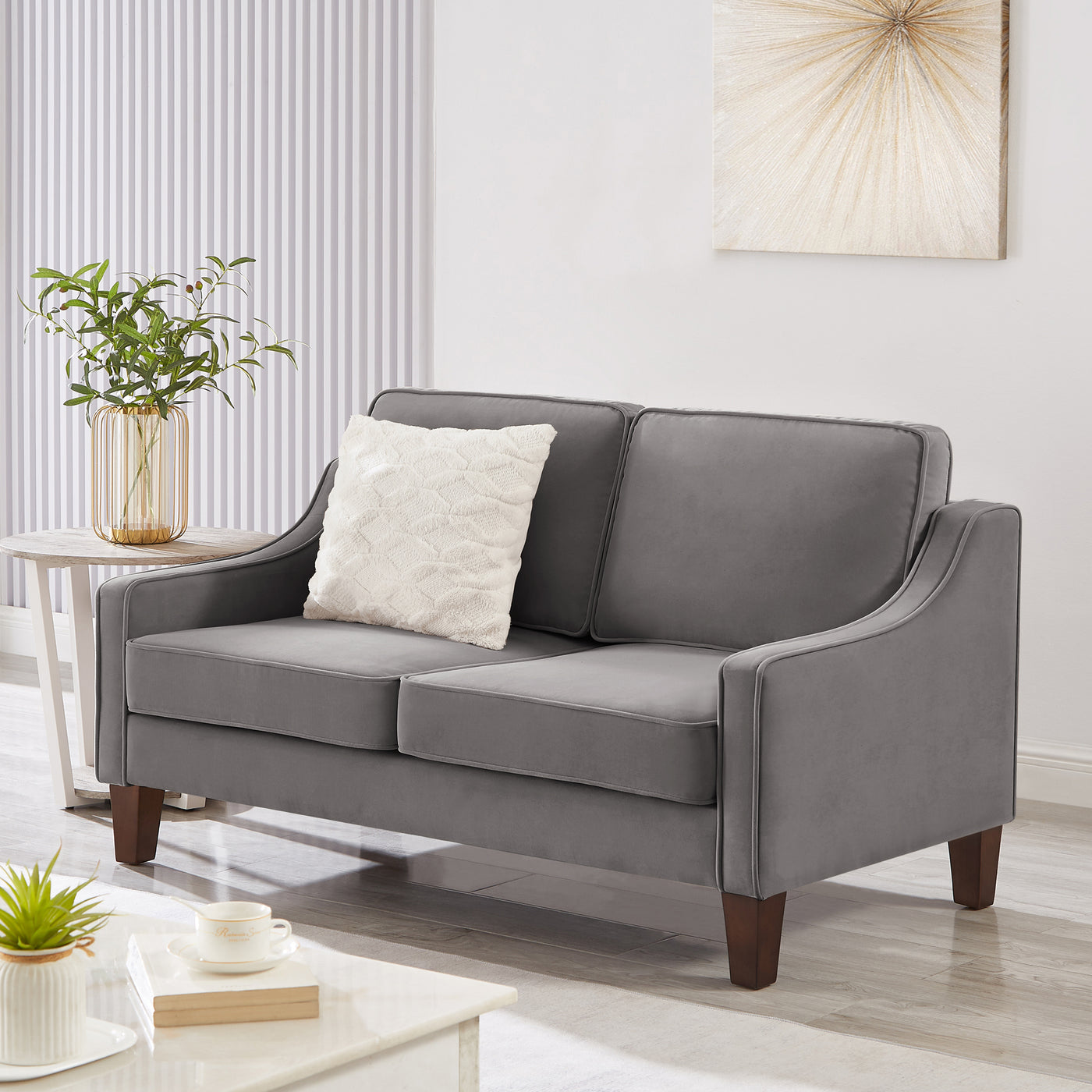 Dark Gray 2-Seater Loveseat Sofa with Velvet Upholstery