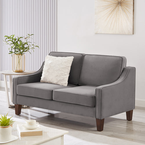Dark Gray 2-Seater Loveseat Sofa with Velvet Upholstery