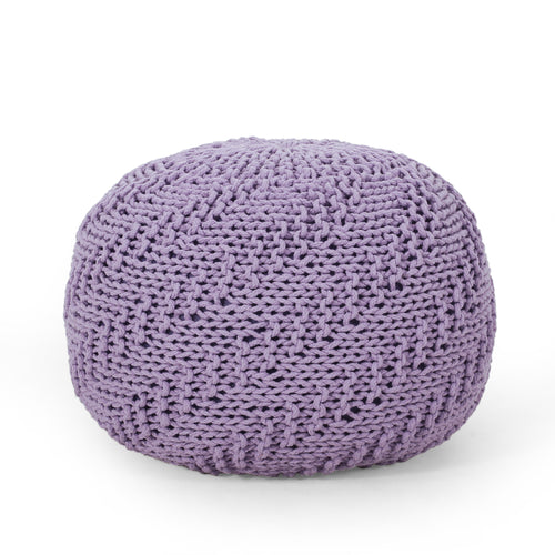 Bordeaux Knitted Cotton Round Pouf Ottoman Lavender 20x20x14