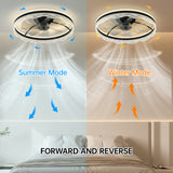 Flush Mount Ceiling Fan with LED Light - Crystal - Black - 24"