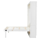 Beige Full Size Murphy Bed with 2 Drawers, Solid Pine Wood + MDF, 80.5''L x 61.5''W x 89''H