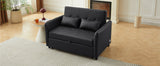 Convertible Sleeper Sofa Bed Loveseat Black PU Leather USB Ports