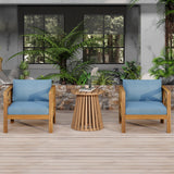 Outdoor Conversation Set Acacia Wood Teak 3 Piece Club Chairs Blue