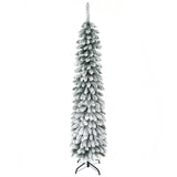 HOMCOM 6' Tall Unlit Snow Flocked Artificial Christmas Tree, Slim Pencil Xmas Tr