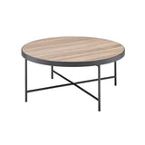 Round Coffee Table - Industrial - Weathered Gray Oak and Metal