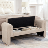 Storage Bench Oversized Velvet Oatmeal 60 In Extra-Long Entryway Mudroom