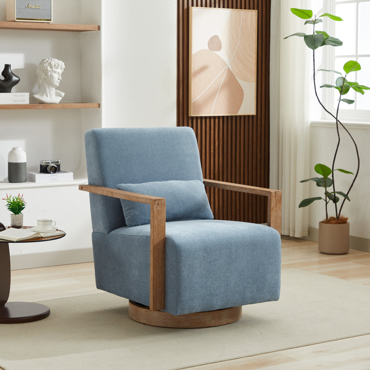 Linen Accent Chair Swivel Blue