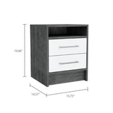 Nightstand with Two Drawers and Cabinet, Smokey Oak/White