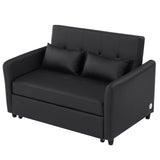 Convertible Sleeper Sofa Bed Loveseat Black PU Leather USB Ports