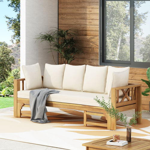Acacia Wood 3 Seater Outdoor Sofa with Cushions