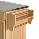 Indoor Bamboo Rolling Kitchen Island with Stainless Steel Top
