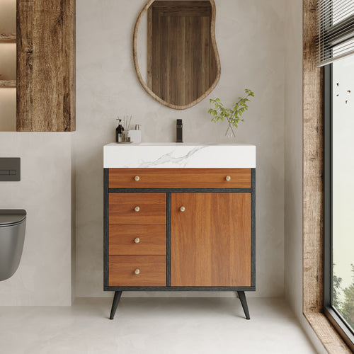 Modern Free-Standing Bathroom Vanity with Ceramic Sink & Sintered Stone Top