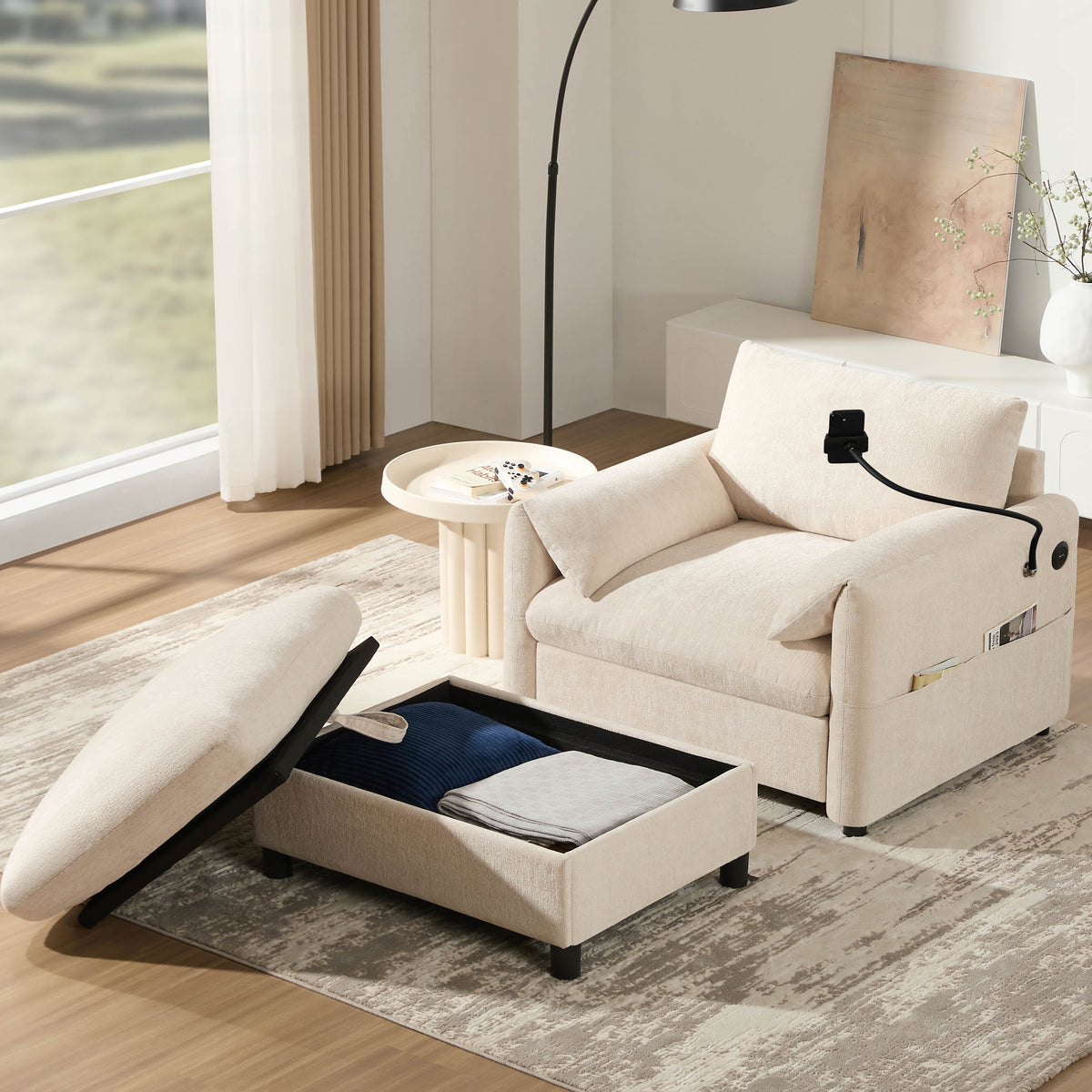 Chenille Chaise Sofa Beige