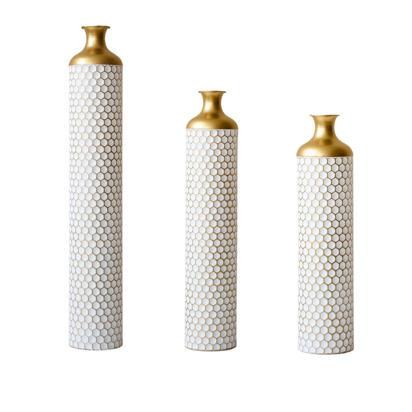 Modern White Metal Floor Vase 3-Piece Set Droplet Shape