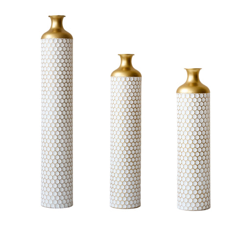 Modern White Metal Floor Vase 3-Piece Set Droplet Shape