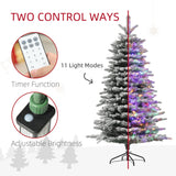HOMCOM 6.5 ft Pre-Lit Mountain Pine Artificial Christmas Tree, Snow Flocked Chri