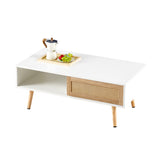 Solid Wood Coffee Table with Storage White