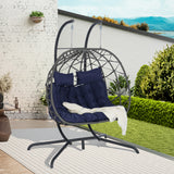 Hanging Egg Chair with Stand Wicker Rattan UV Resistant 600 lbs