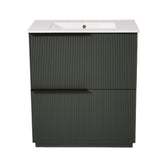 Green Fluted Bathroom Vanity with Ceramic Sink, 30' Full-Extension Drawers, Soft Close Slides, MDF Construction