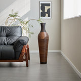Hand-Woven PVC Rattan Floor Vase, 39 Inch Tall Black Gray Decorative Vase