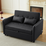 Convertible Sleeper Sofa Bed Loveseat Black PU Leather USB Ports