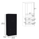 Black Armoire with Double Doors, 2 Drawers, Hanging Rod