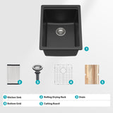 Quartz Bar Sink - 15" x 20" Black Granite Composite Workstation Undermount