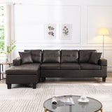 Modern 4-Seater Sectional Sofa with Chaise Lounge, Brown PU