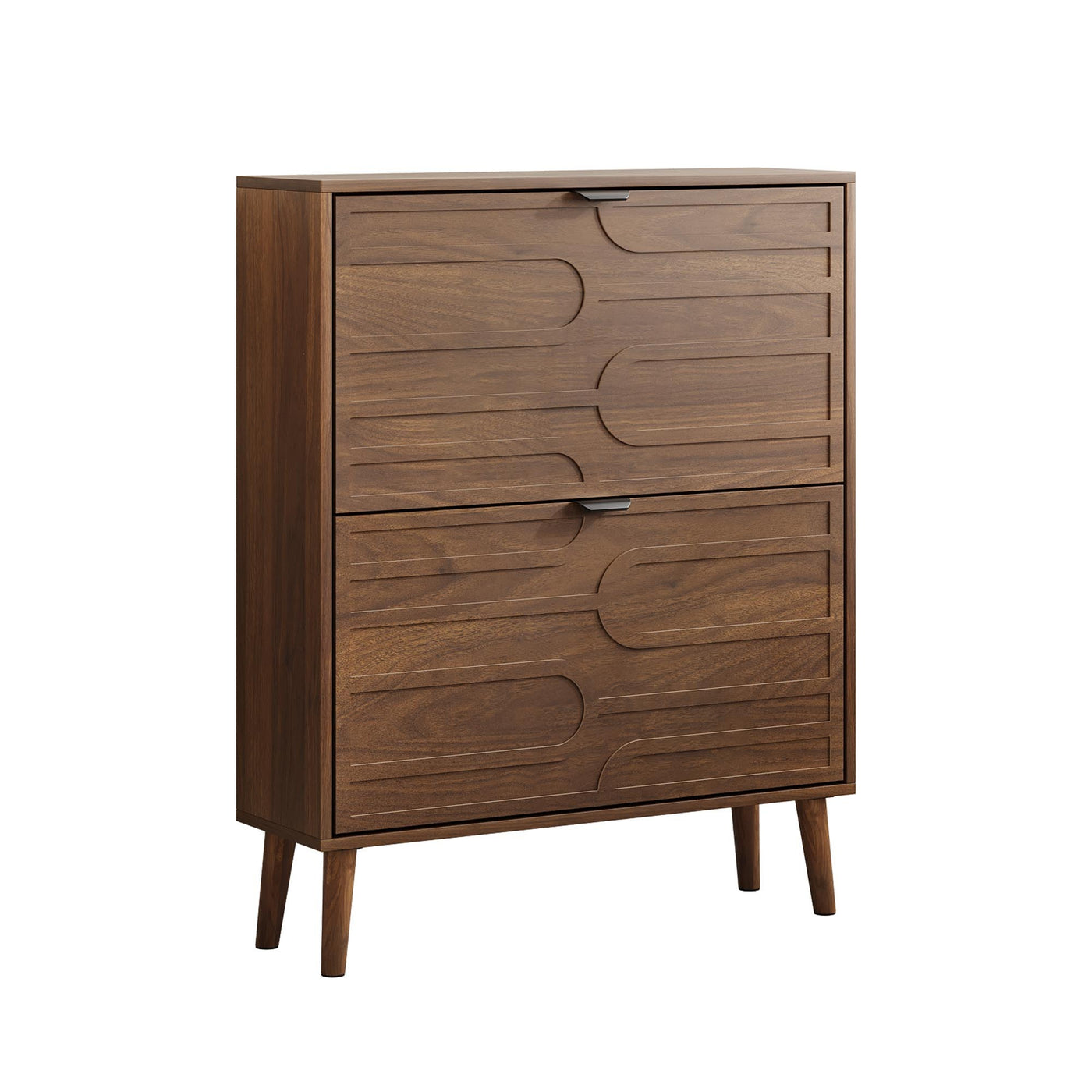 Walnut Shoe Cabinet with 2 Flip Drawers 31.5