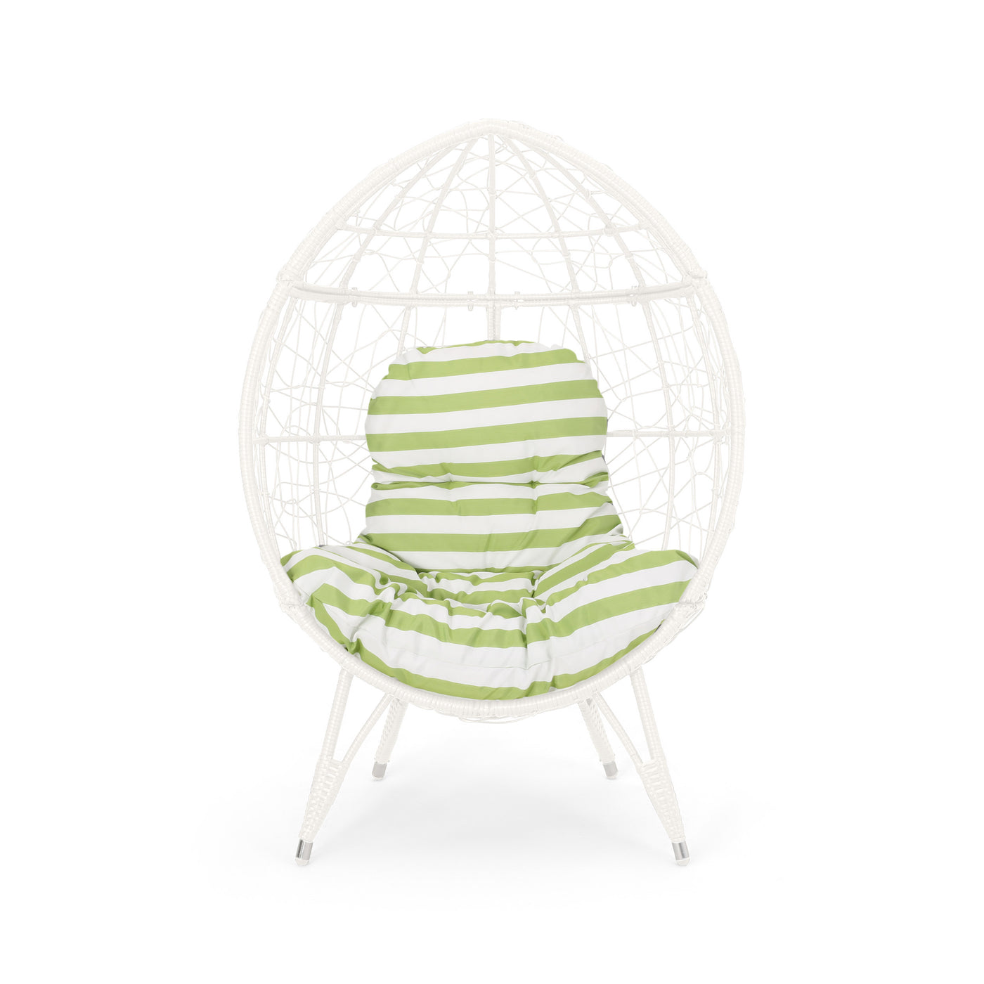 Cosmos Round Hammered Iron Teardrop Hanging Chair White Green