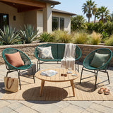 4-Piece Outdoor Patio Chat Set Teal PE Rattan Iron Frame Acacia Wood