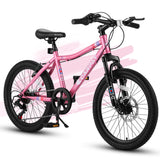 Ecarpat Kids' Mountain Bike 20 Inch, 7 Speed, Front Suspension, Pink Steel Frame