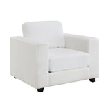 Accent Chair Mid-Century Chenille Ivory Wide Arms 7 In Cushion 39x33x33 In