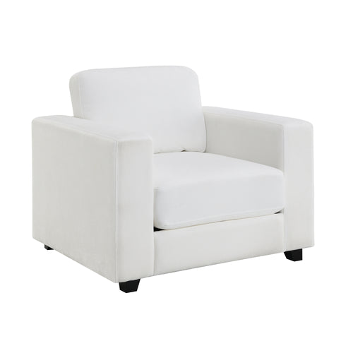 Accent Chair Mid-Century Chenille Ivory Wide Arms 7 In Cushion 39x33x33 In