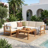 Outdoor Sectional Set Acacia Wood Cream 6 Piece Modular Seats 5