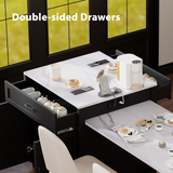 K&K 82.7 inch Kitchen Island with Extendable Dining Table for 4-6 Person,Faux Ma
